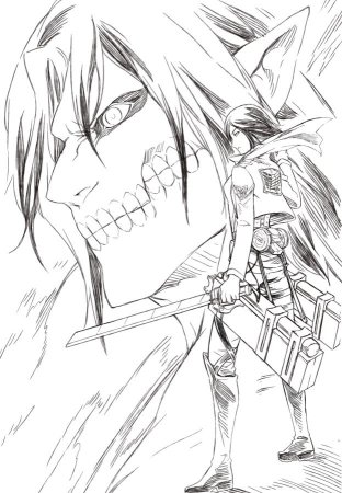 Эрен Титан черно белый