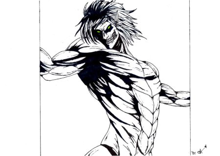 Эрен Титан черно белый