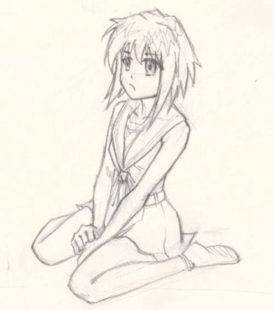 Девушка сидит на полу рисунок карандашом