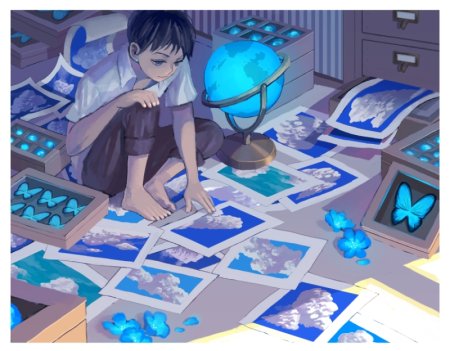 Аниме парень сидит на полу