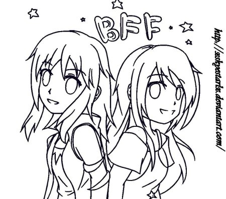 Аниме раскраска две девочки