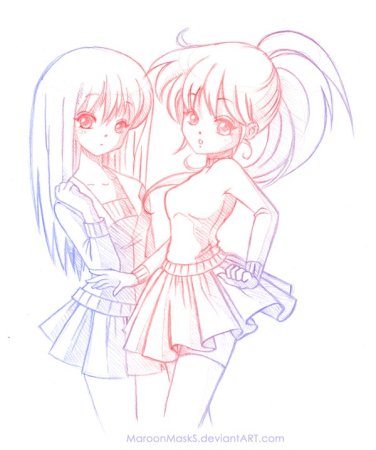 Аниме карандашом две девочки