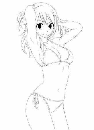 Раскраска аниме девочки в купальнике
