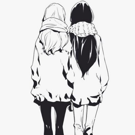 Две девочки аниме чб