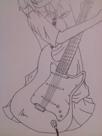 Девушка с гитарой карандашом