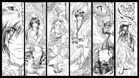 Аниме закладки для книг черно белые