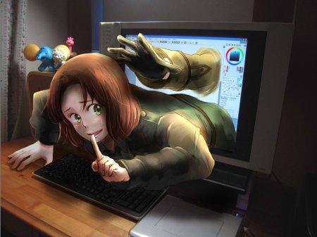 Человек вылезает из монитора