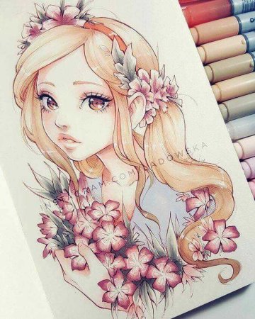 Аниме цветными карандашами