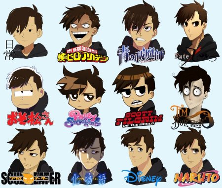 Персонаж в разных стилях рисовки