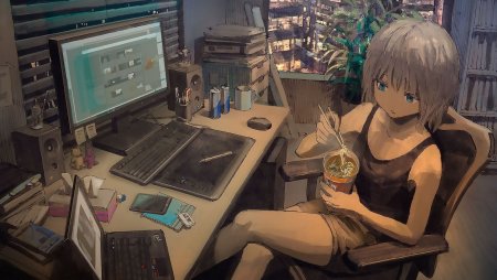 Аниме девушка за компьютером