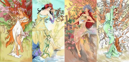 Зима Весна лето осень девушки