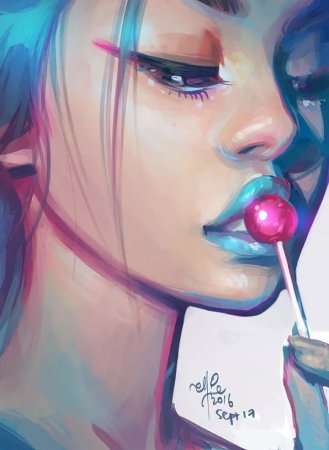 Рисованная девушка с жвачкой