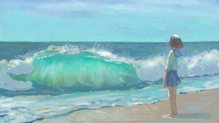 На берегу моря аниме