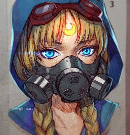 Девушка в противогазе арт