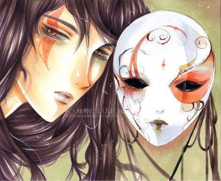 Аниме девушка с маской на лице