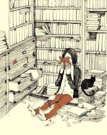 Чтение книг в библиотеке арт