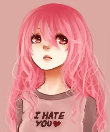 Милая аниме девушка с розовыми волосами