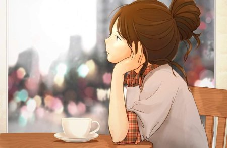 Аниме девушка с кофе