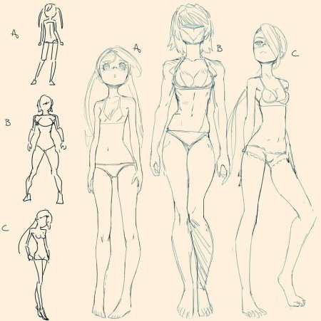 Референс тела девушки аниме в полный рост