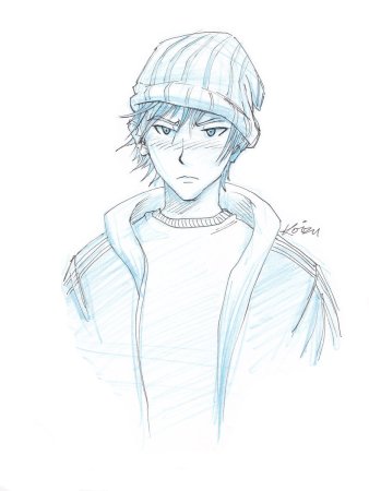 Аниме парень в шапке