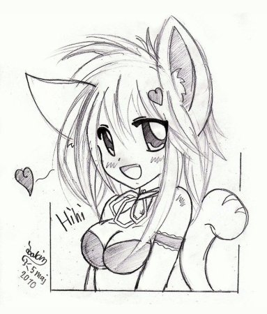 Аниме для срисовывания девочка кошка