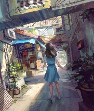 Человек идёт по улице арт