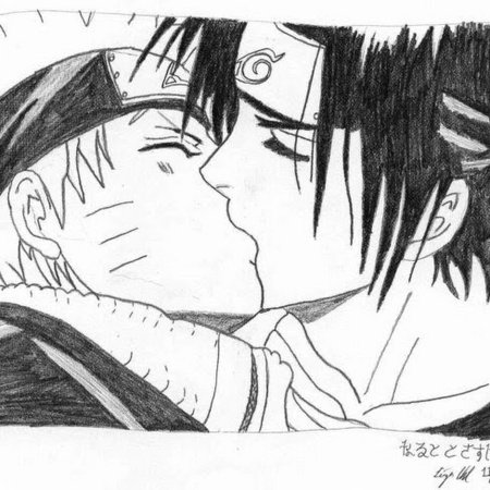 Наруто и Саске яой поцелуй