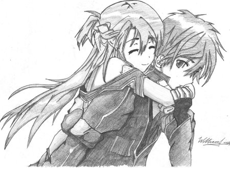 Кирито и Асуна черно белое