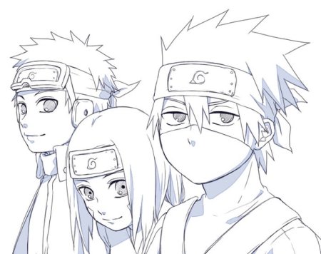 Рин Обито и Какаши чб