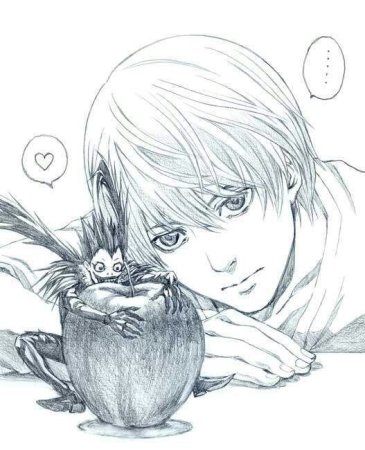 Ягами Лайт и рюк карандашом