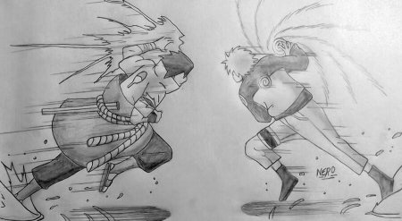 Рисунки Наруто и Саске битва