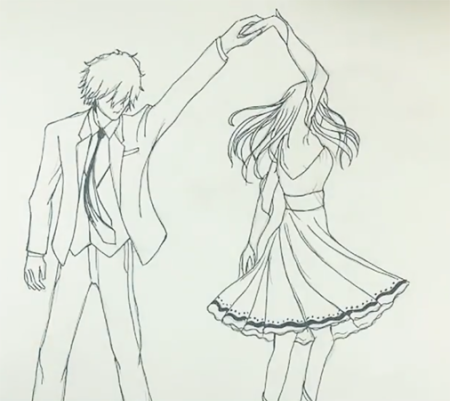 Пара танцует рисунок для срисовки