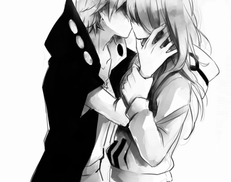 Аниме поцелуй черно белое