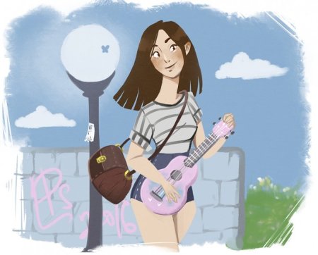 Девочка с укулеле арт