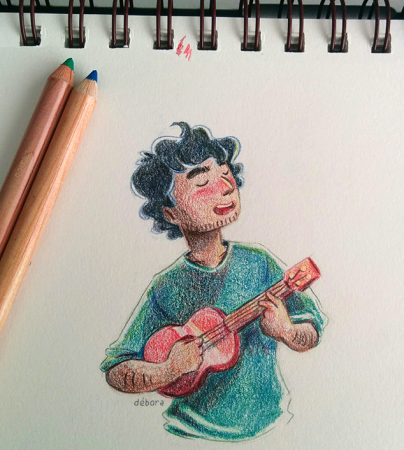 Девочка с укулеле арт