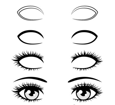 Поэтапное рисование ресниц