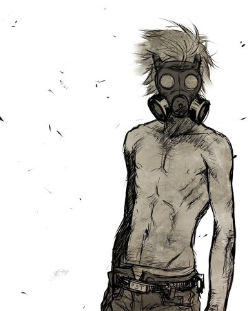 Аниме парень в противогазе