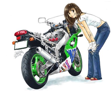 Аниме персонаж на мотоцикле