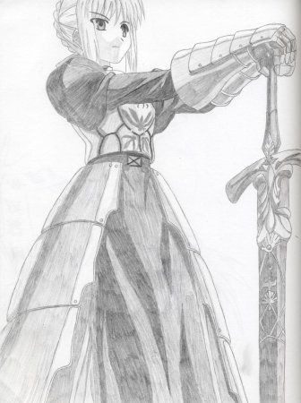 Fate Сейбер на черно белом