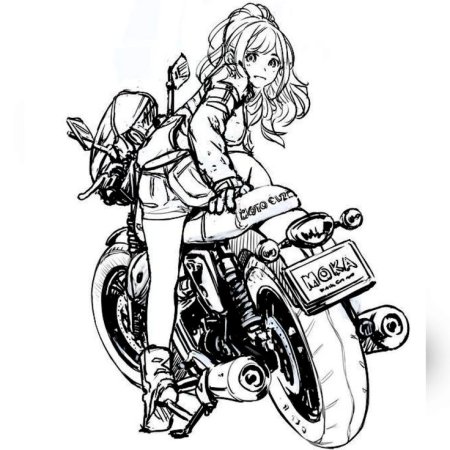 Раскраска девушка на мотоцикле