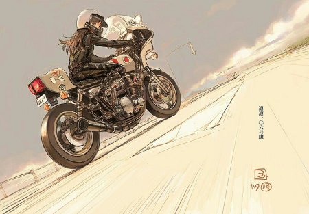 Девушка на байке арт