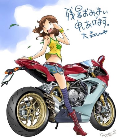 Девушка на мотоцикле мультяшная