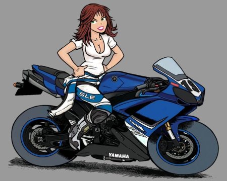 Рисованные девушки с мотоциклом