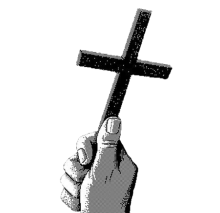 Держит крест