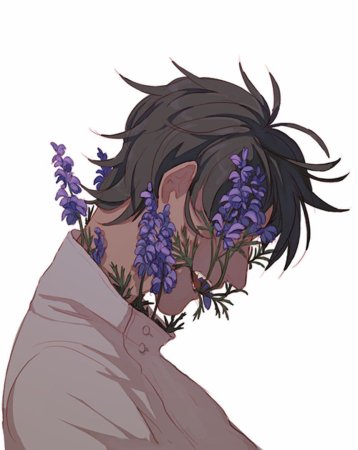 Аниме девушка цветы