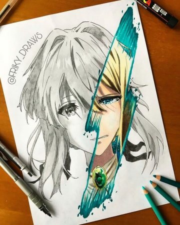 Аниме арты на листе бумаги