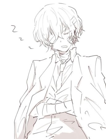 Дадзай Осаму в полный рост черно белый