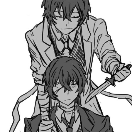 Дазай из бродячих псов черно белый