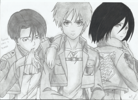 Леви и Микаса черно белый