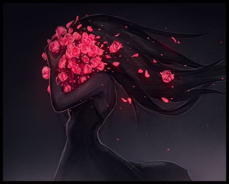 Нарисованная девушка с букетом